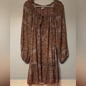 Dress Forum Dusty Rose/Maroon Bohemian Style Long Sleeve Dress (Size: Large)